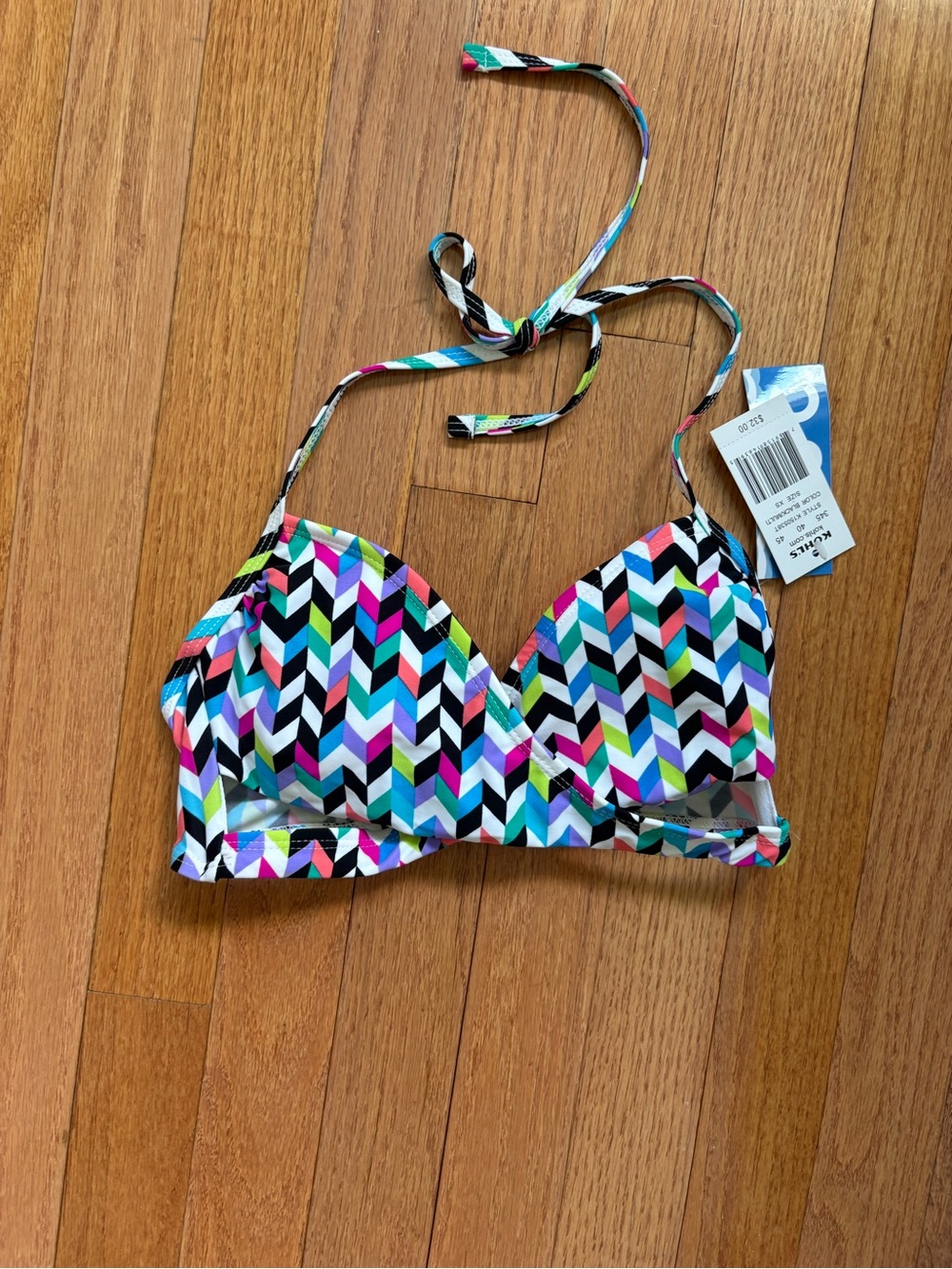 Kohl's Multi-Color Chevron Bikini Top - Black, White, Pink, Blue, Green